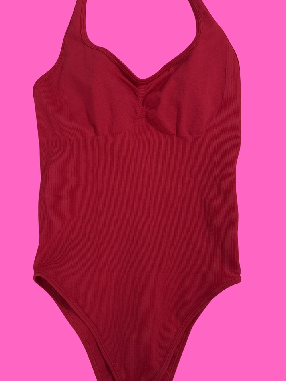 Ribbed Red One-Piece Halter Bodysuit